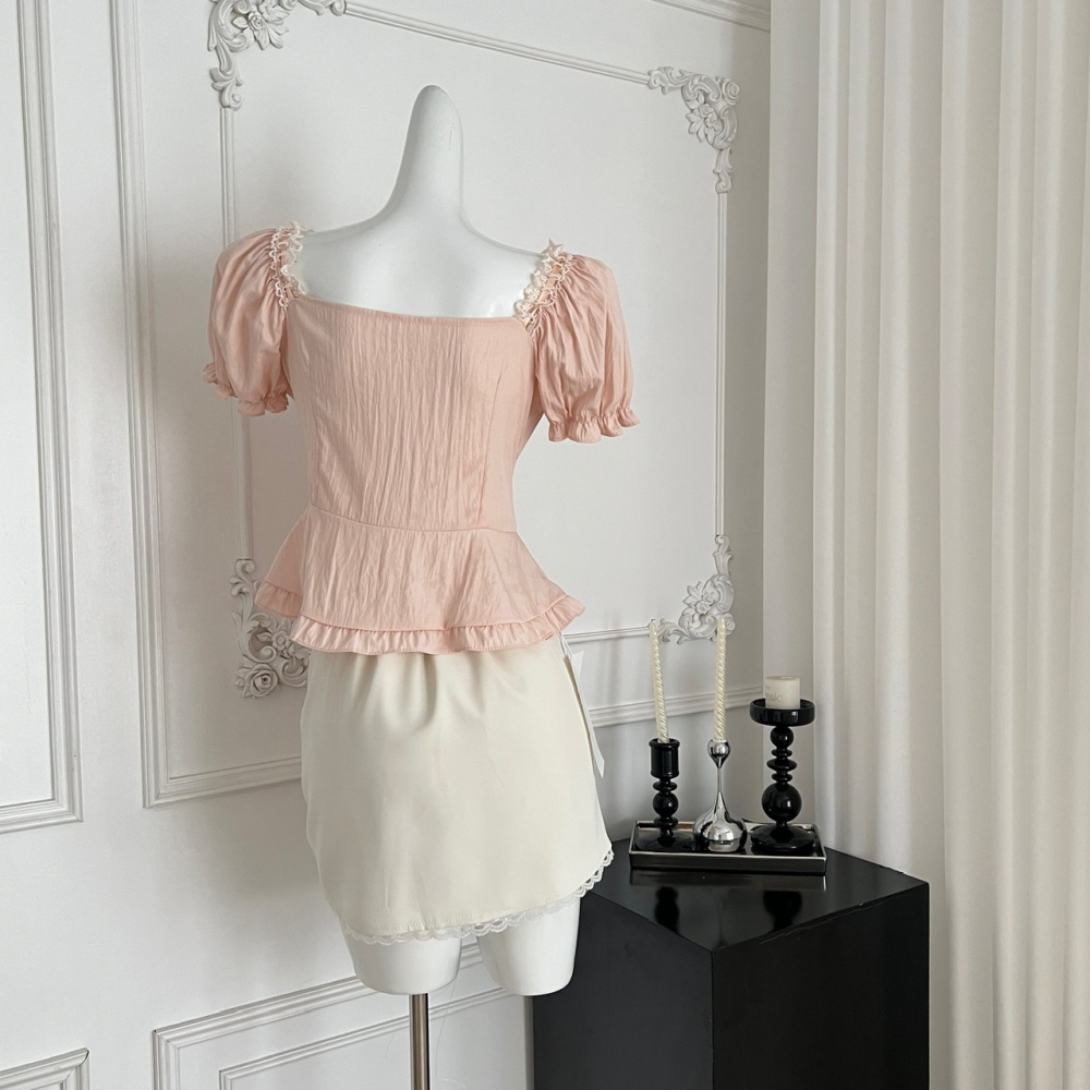 Short sleeve high waist tops swan short skirt a set