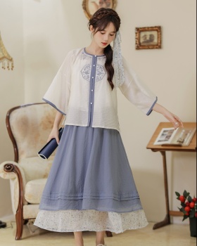 Summer shirts jacquard short skirt 2pcs set for women