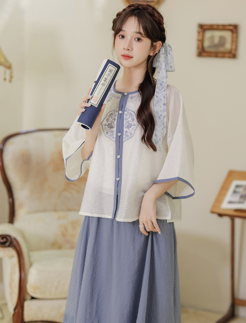 Summer shirts jacquard short skirt 2pcs set for women