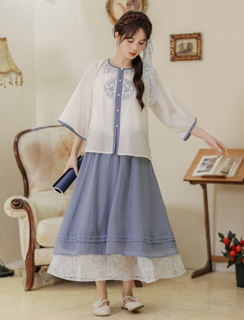 Summer shirts jacquard short skirt 2pcs set for women