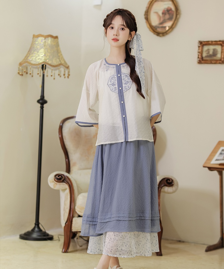 Summer shirts jacquard short skirt 2pcs set for women