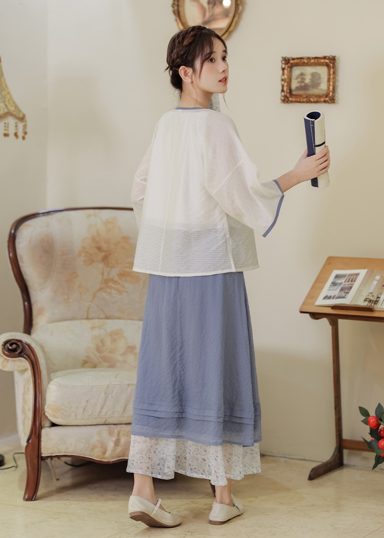 Summer shirts jacquard short skirt 2pcs set for women