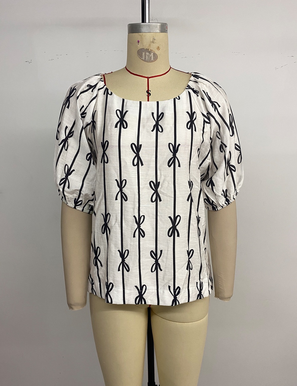 Bow sweet simple summer line square collar shirt for women