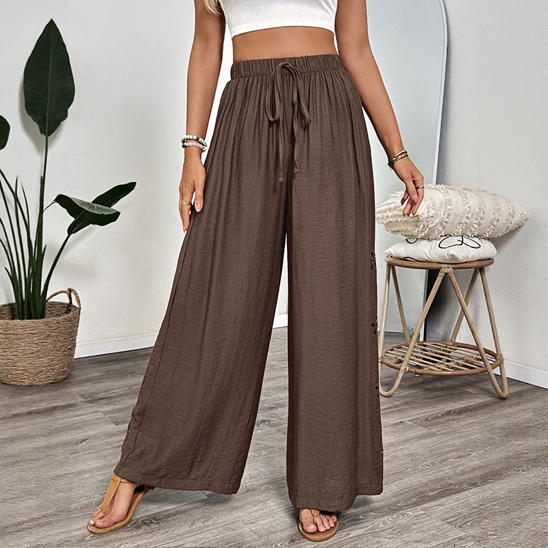 Thin pure loose embroidery wide leg pants for women