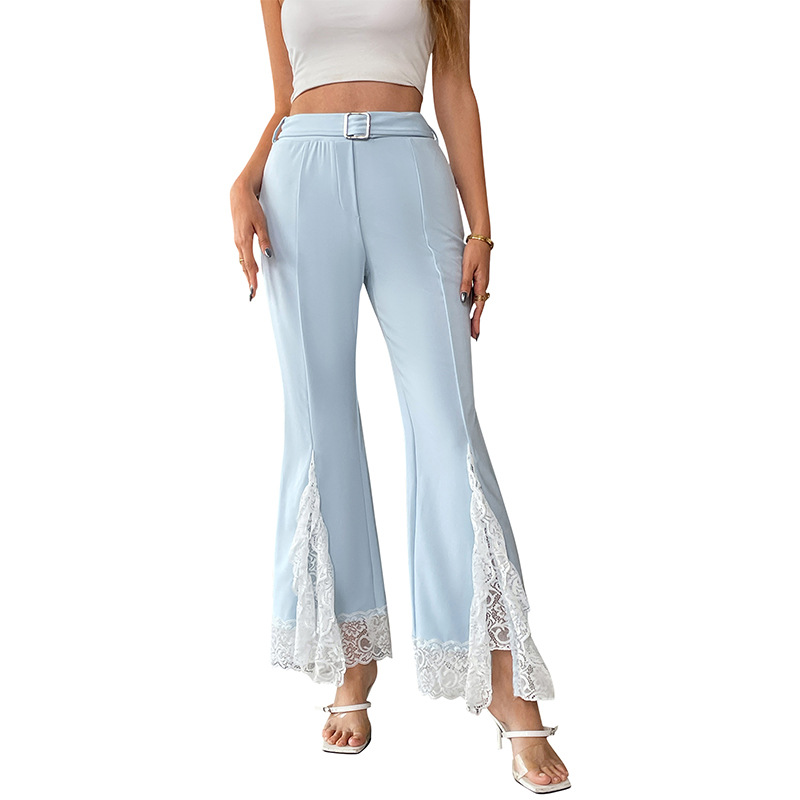 Elegant pure flare pants Casual belt for women
