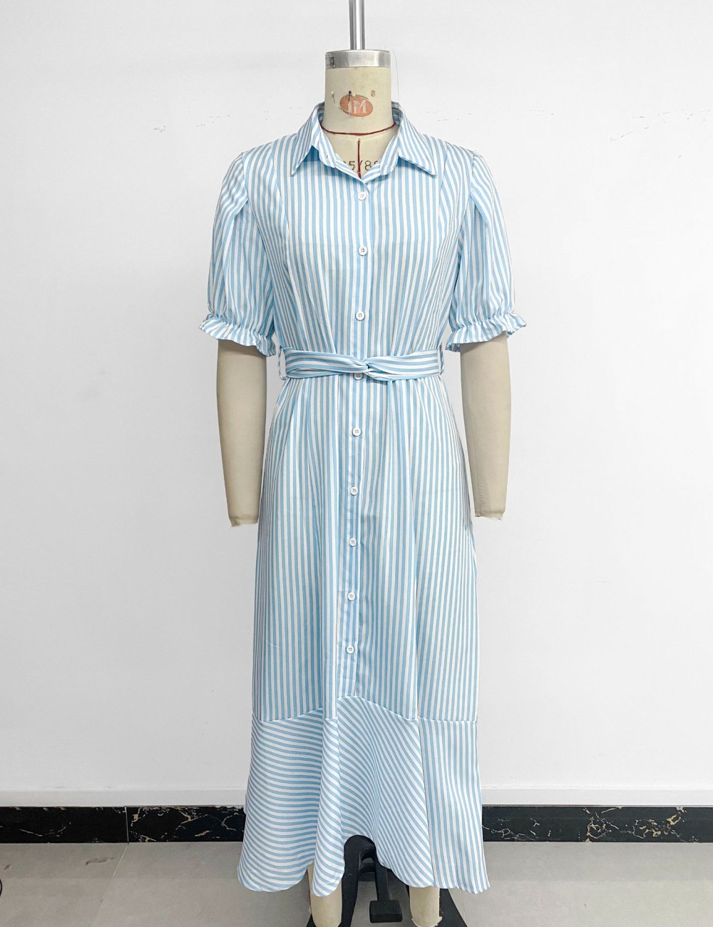 Lapel stripe long dress summer commuting shirt