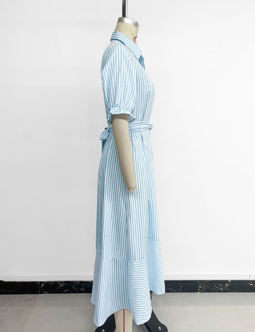 Lapel stripe long dress summer commuting shirt