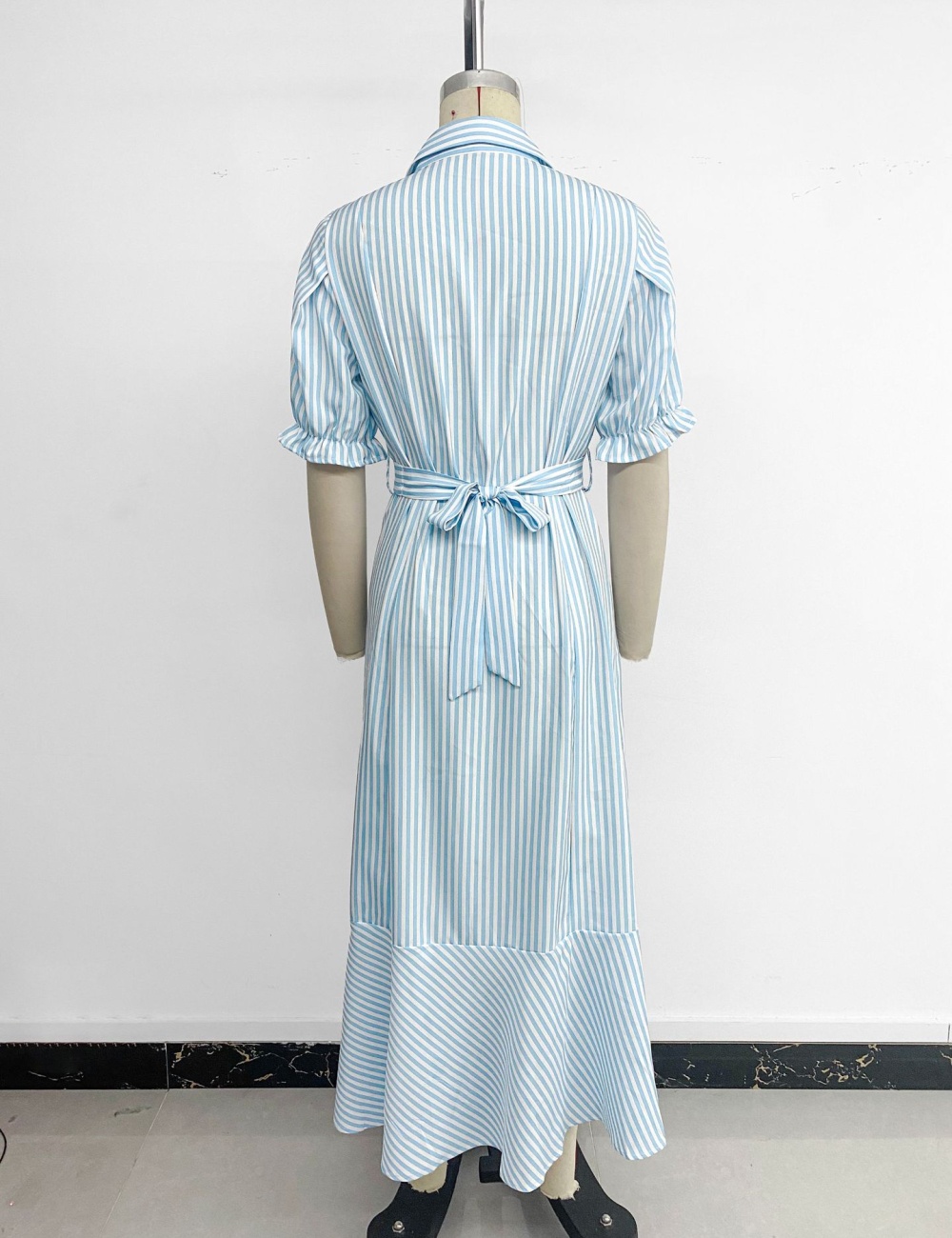 Lapel stripe long dress summer commuting shirt