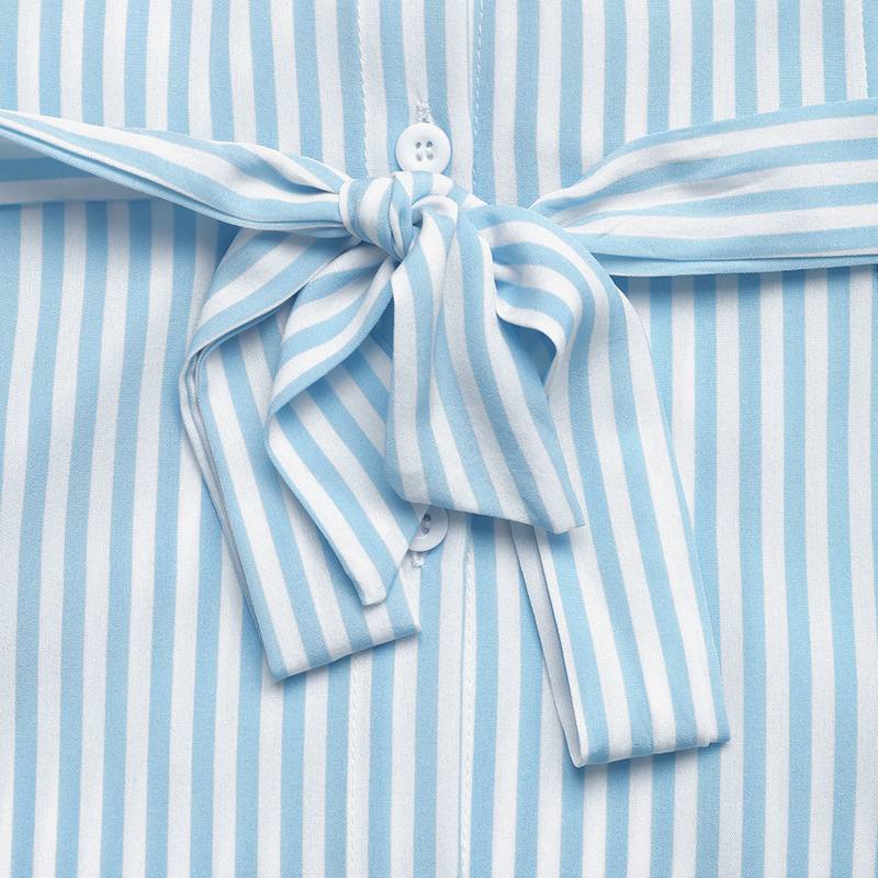Lapel stripe long dress summer commuting shirt