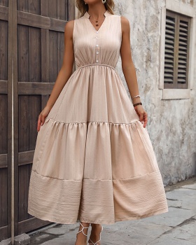 Sleeveless Casual long dress high waist pure dress