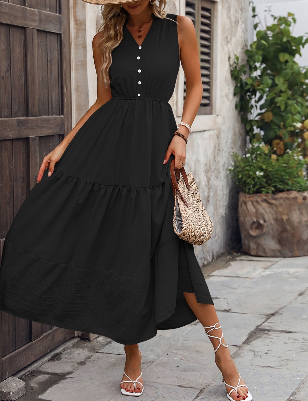 Sleeveless Casual long dress high waist pure dress