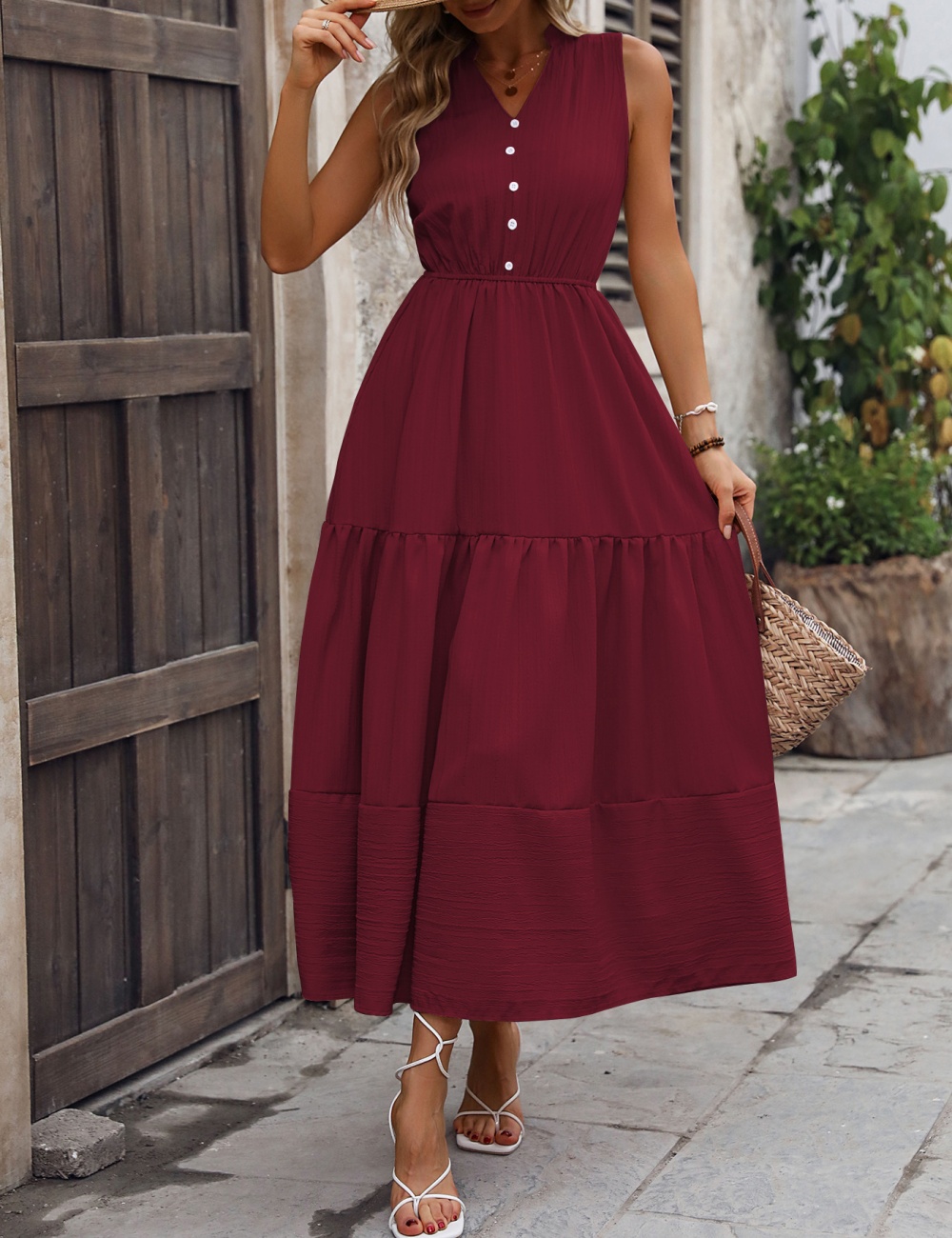 Sleeveless Casual long dress high waist pure dress