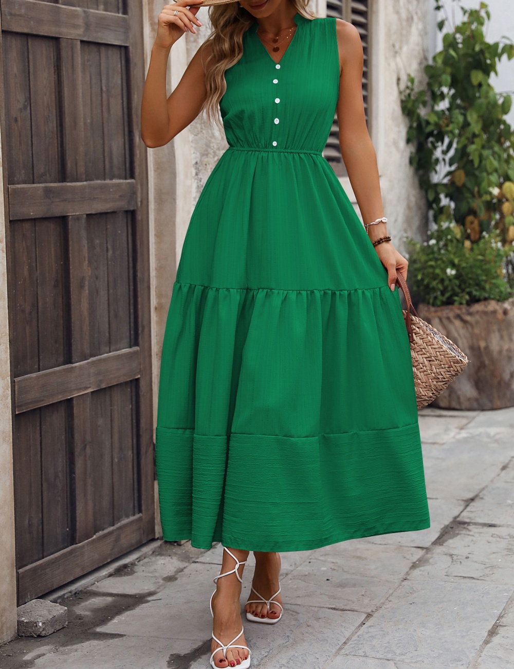 Sleeveless Casual long dress high waist pure dress