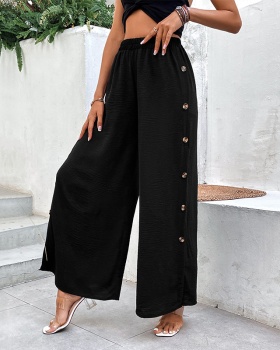 Black loose split high waist summer wide leg pants