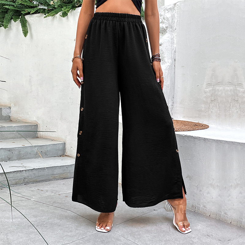 Black loose split high waist summer wide leg pants