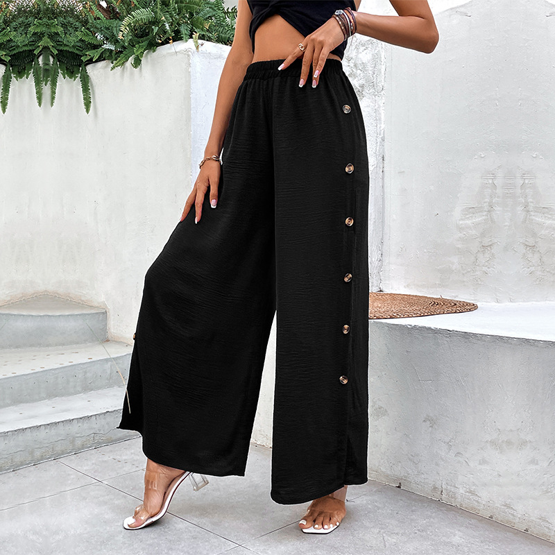 Black loose split high waist summer wide leg pants