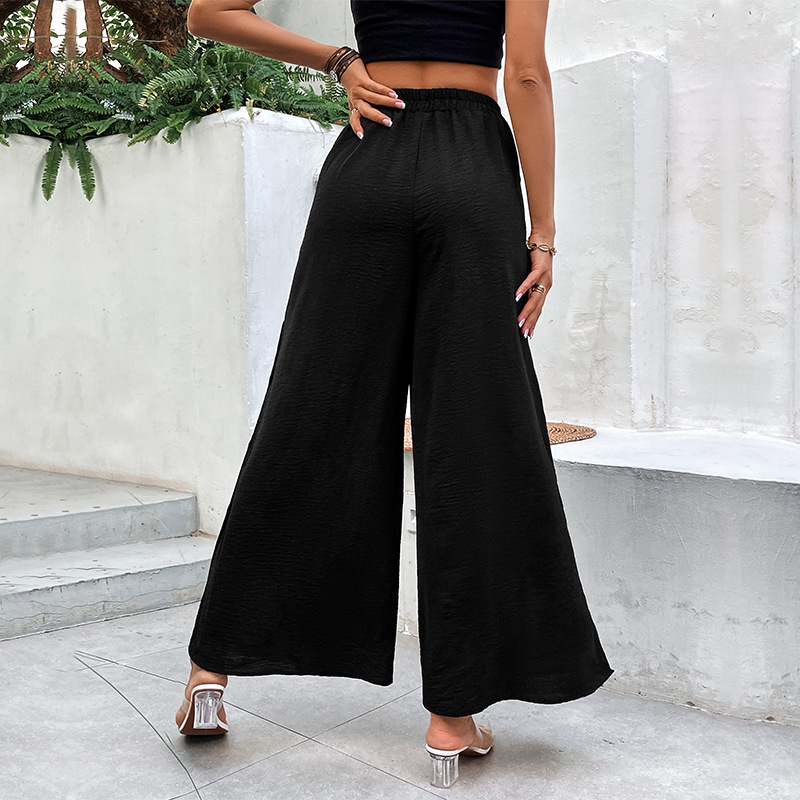 Black loose split high waist summer wide leg pants
