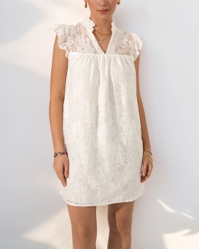 Lace white simple fashionable European style dress
