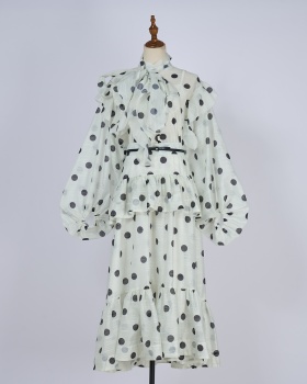 Polka dot tops puff sleeve scarves a set for women