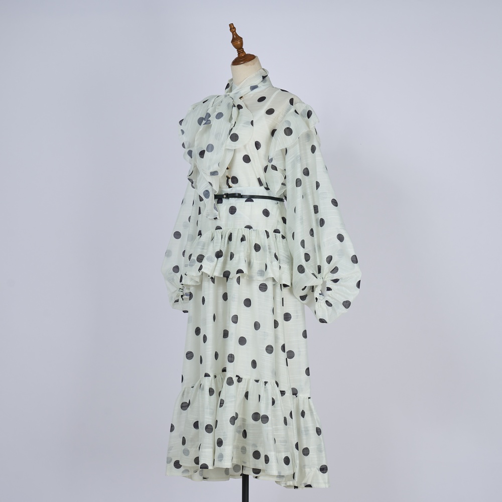 Polka dot tops puff sleeve scarves a set for women