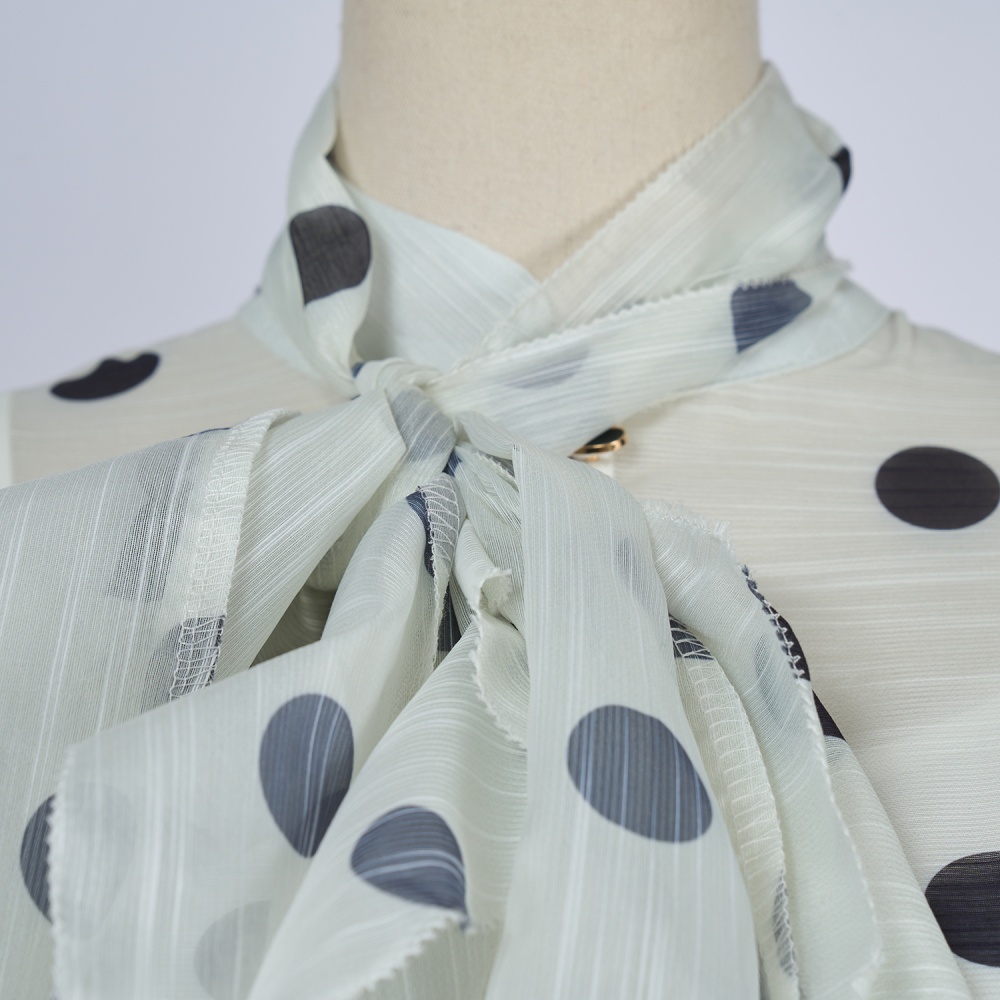 Polka dot tops puff sleeve scarves a set for women