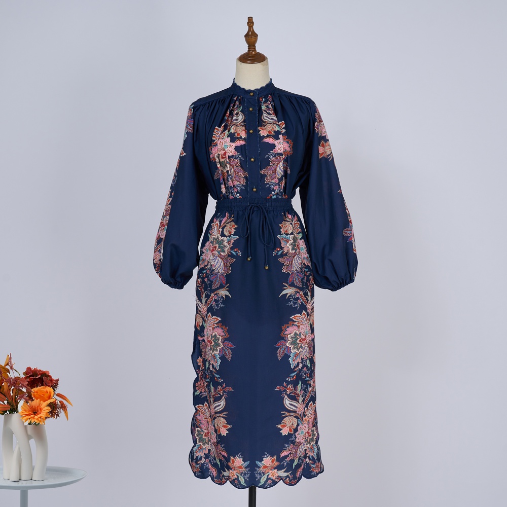 Elegant lantern shirt long sleeve long skirt a set