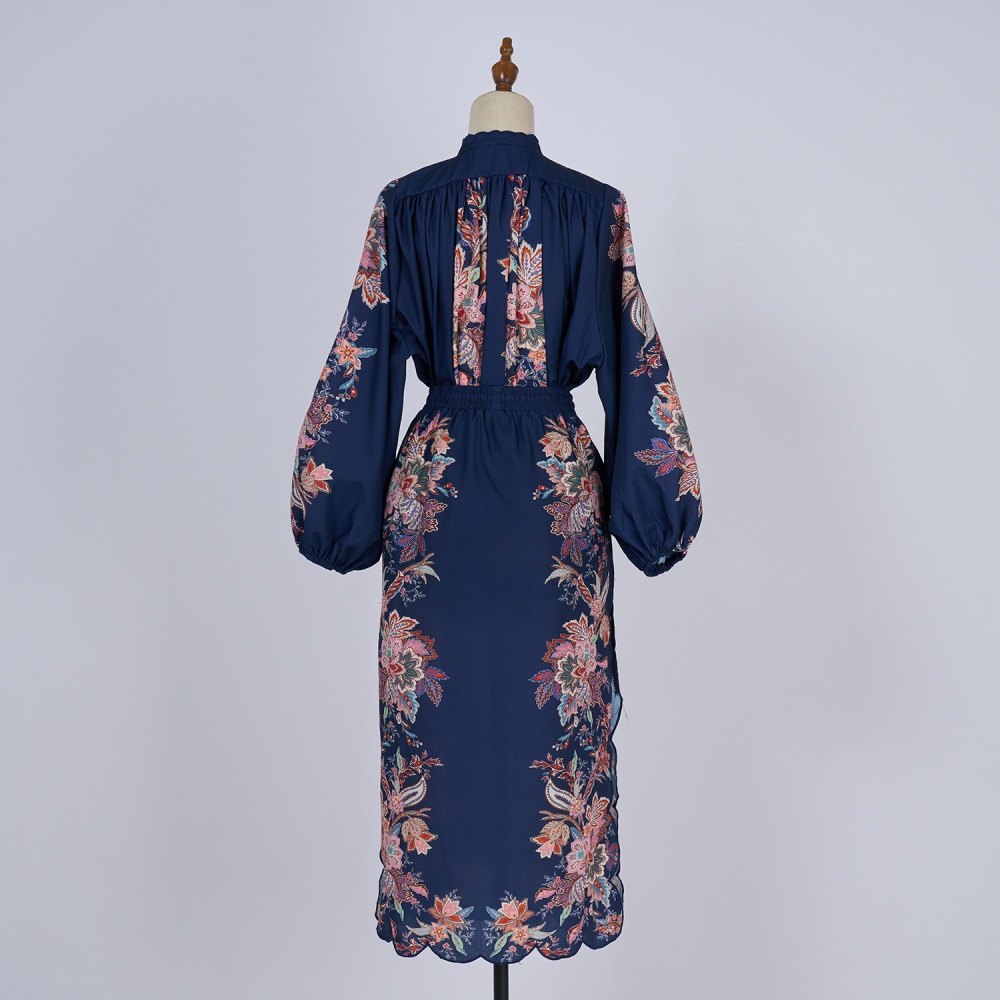 Elegant lantern shirt long sleeve long skirt a set