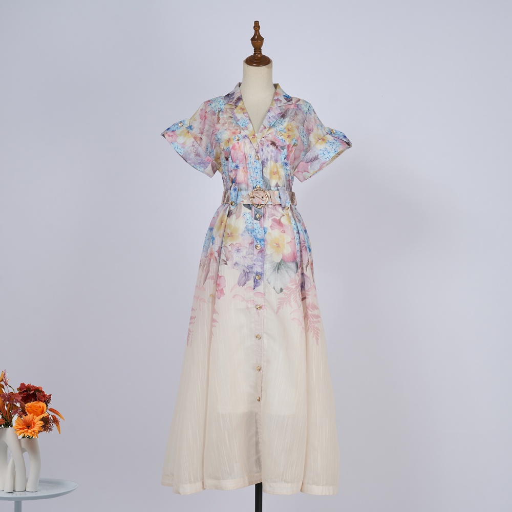Light luxury street splice silk linen A-line dress 2pcs set
