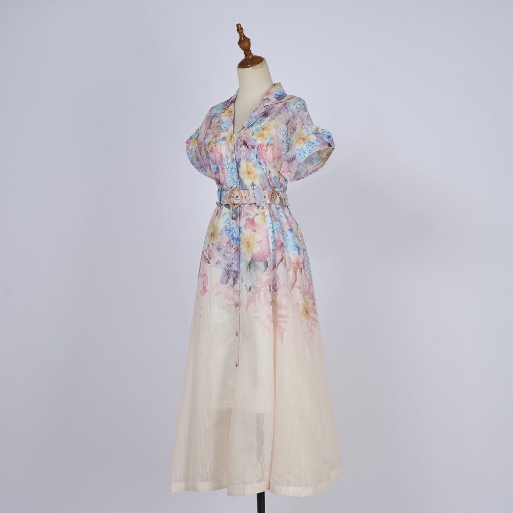 Light luxury street splice silk linen A-line dress 2pcs set
