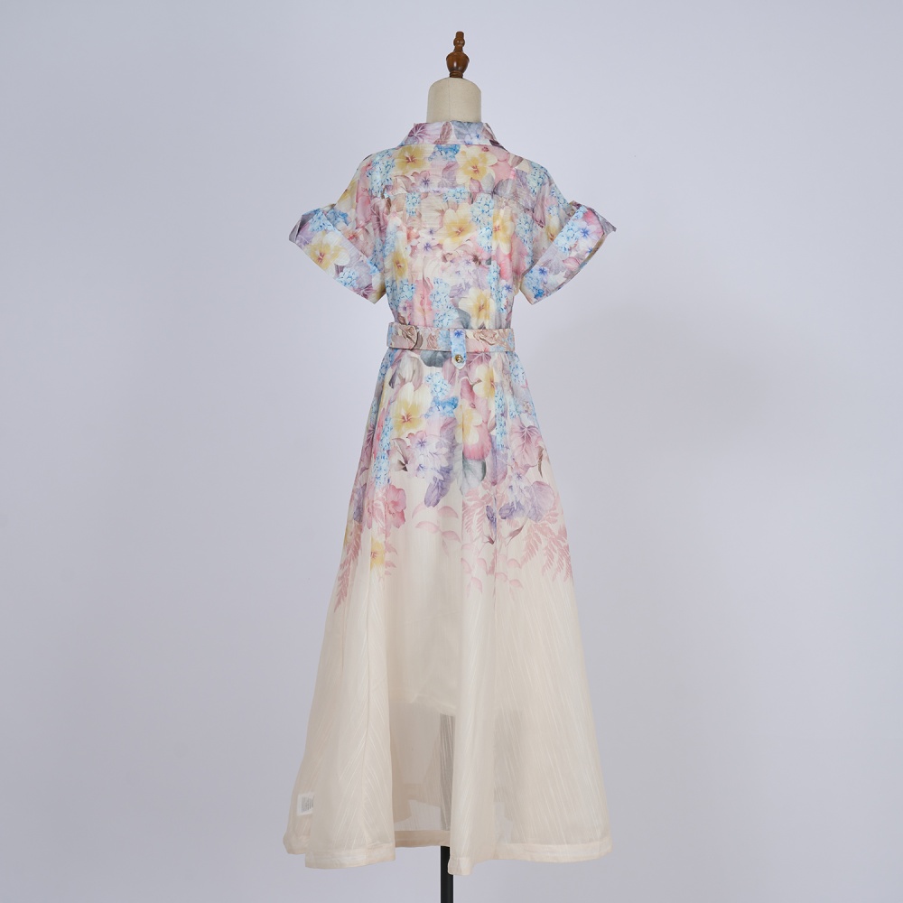 Light luxury street splice silk linen A-line dress 2pcs set