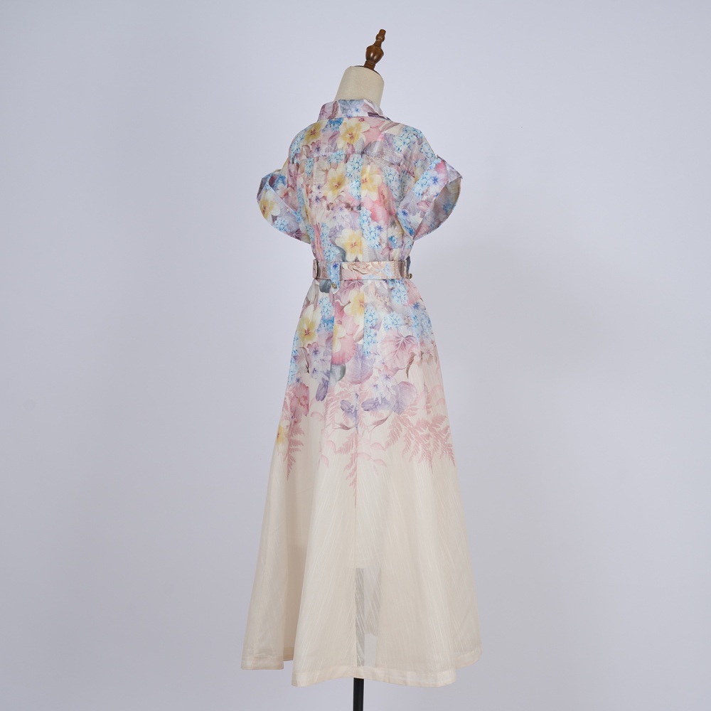 Light luxury street splice silk linen A-line dress 2pcs set
