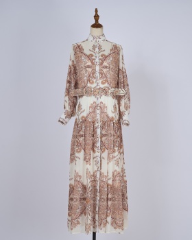 Slim long cstand collar dress ladies long sleeve long dress