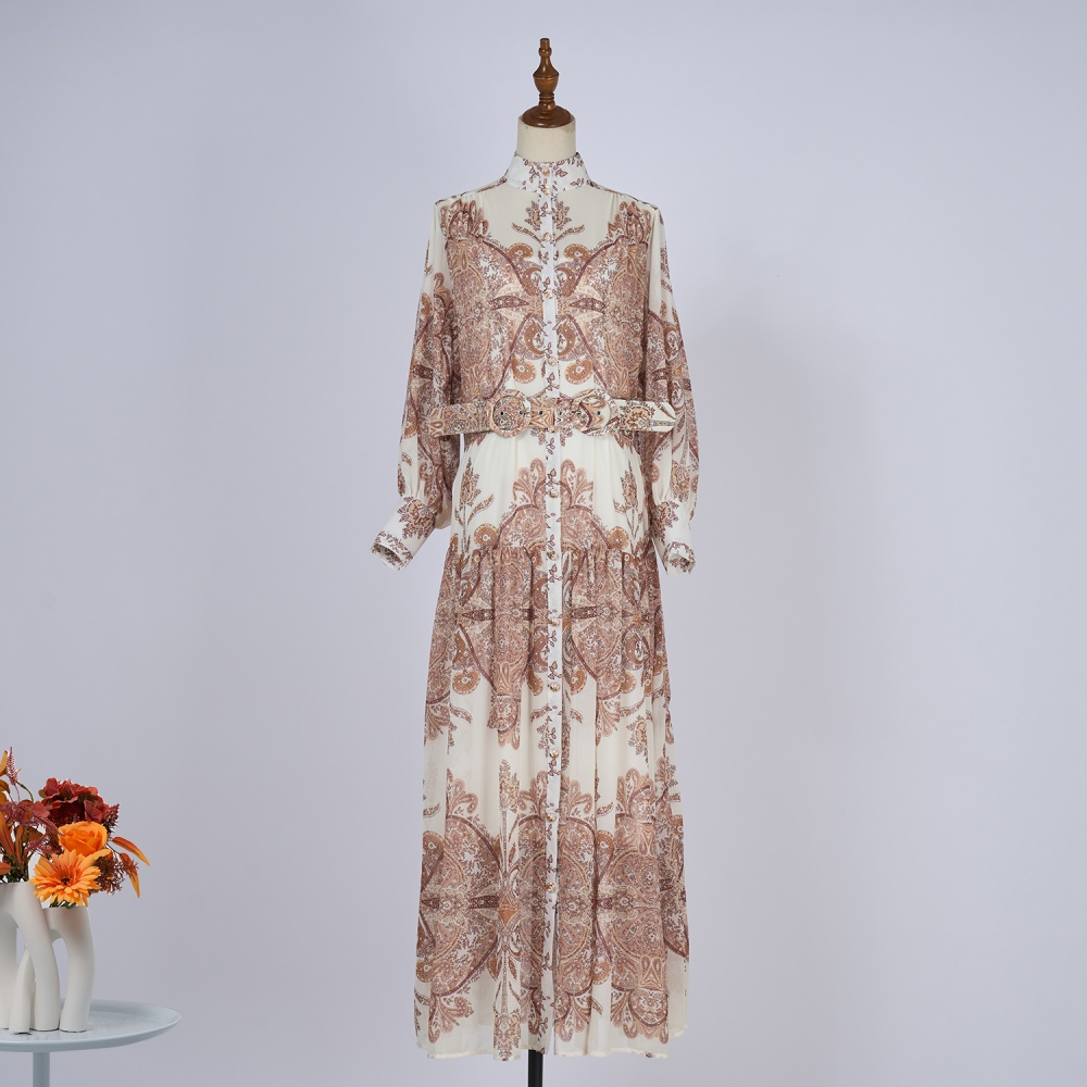 Slim long cstand collar dress ladies long sleeve long dress