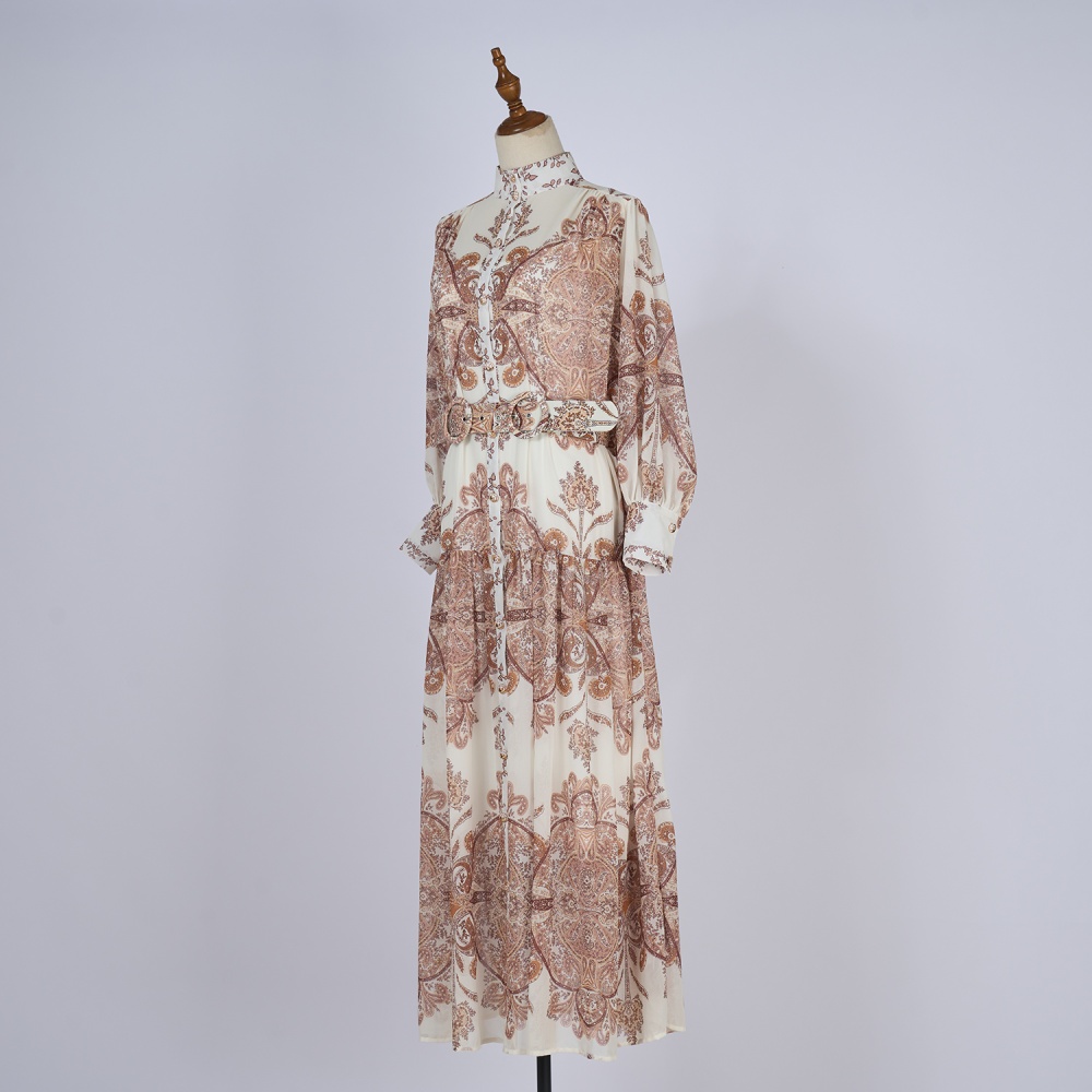 Slim long cstand collar dress ladies long sleeve long dress
