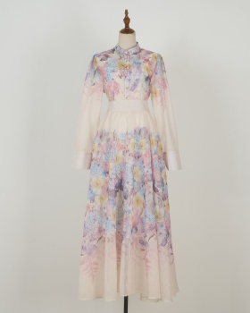 Printing single-breasted slim big skirt long skirt a set