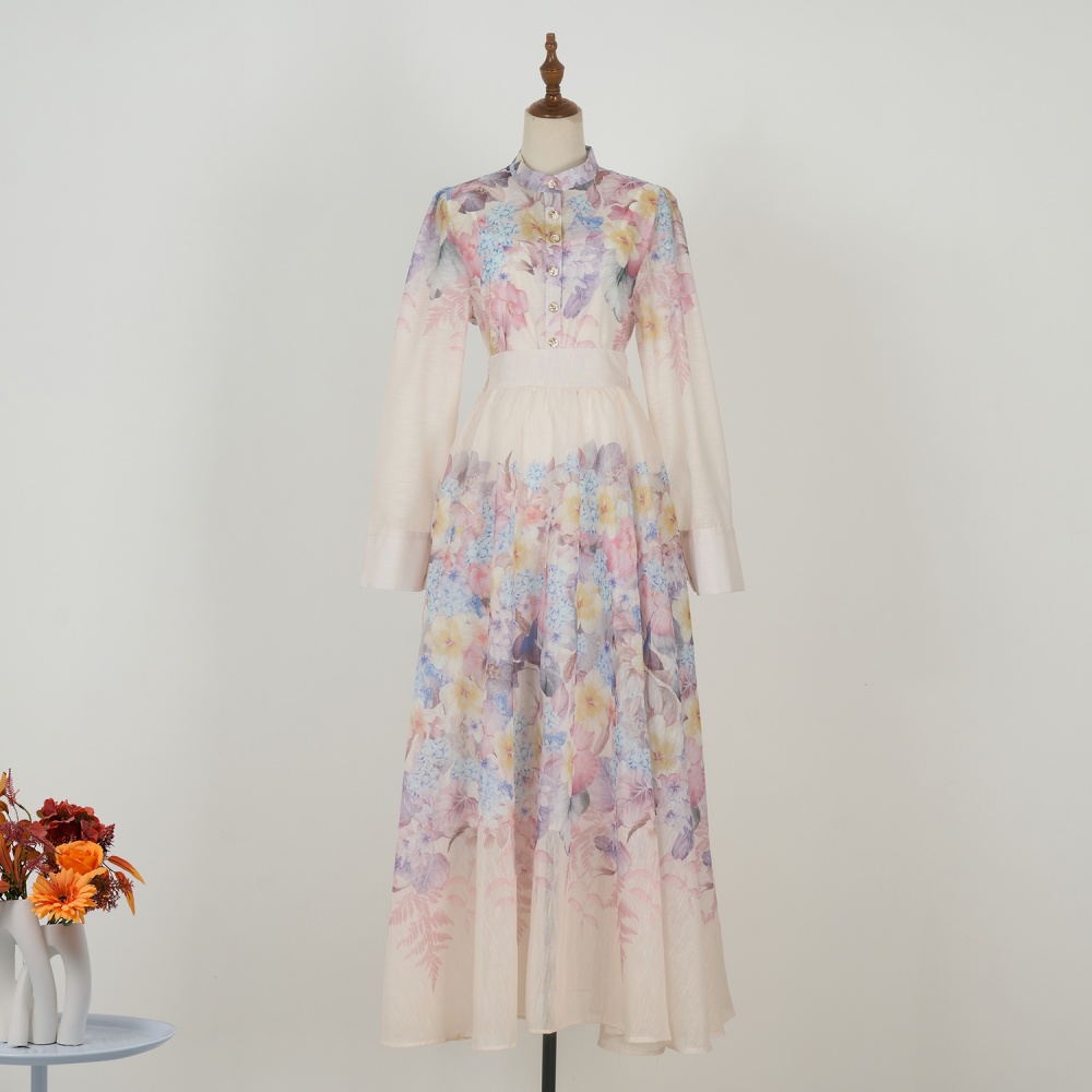 Printing single-breasted slim big skirt long skirt a set