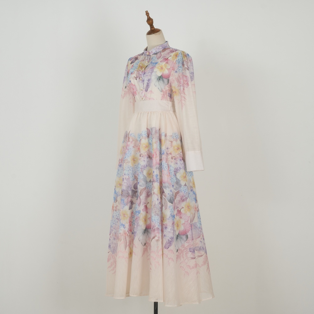 Printing single-breasted slim big skirt long skirt a set