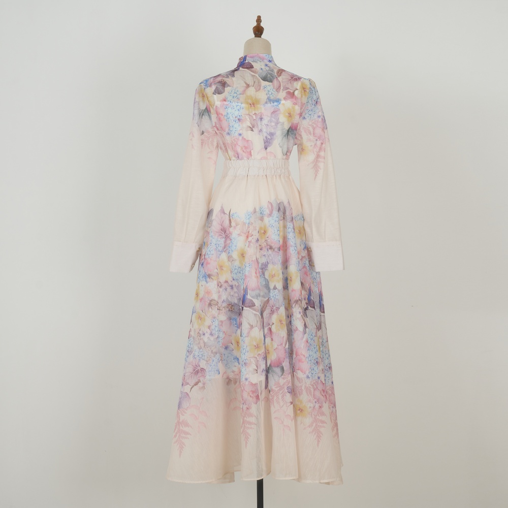 Printing single-breasted slim big skirt long skirt a set