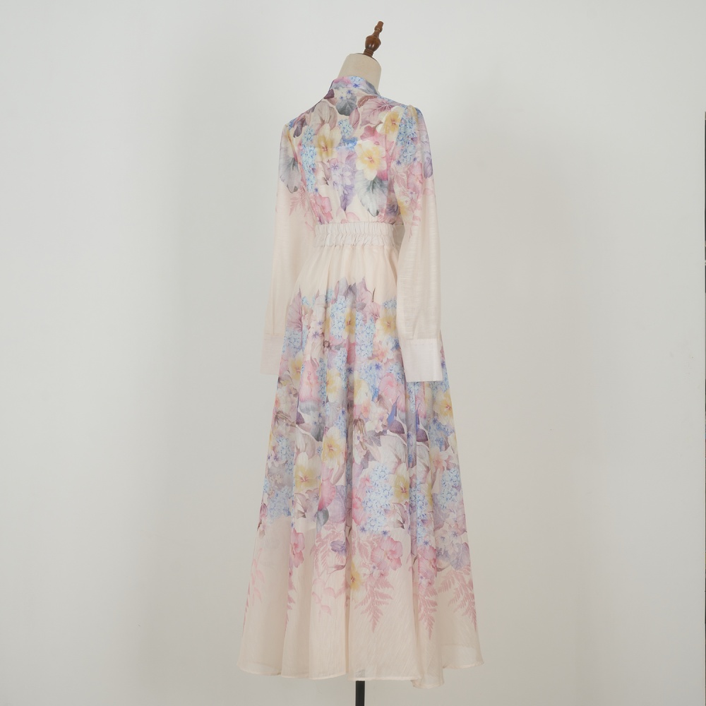Printing single-breasted slim big skirt long skirt a set