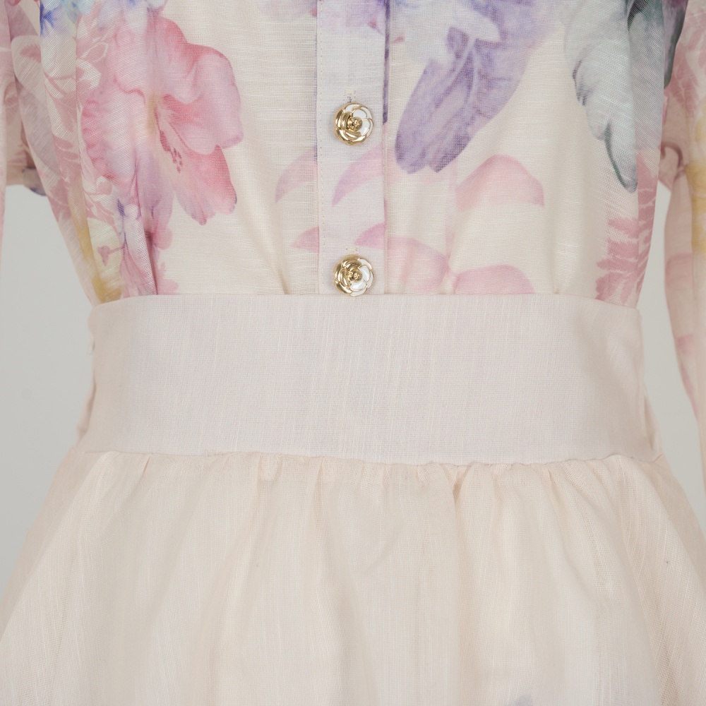 Printing single-breasted slim big skirt long skirt a set