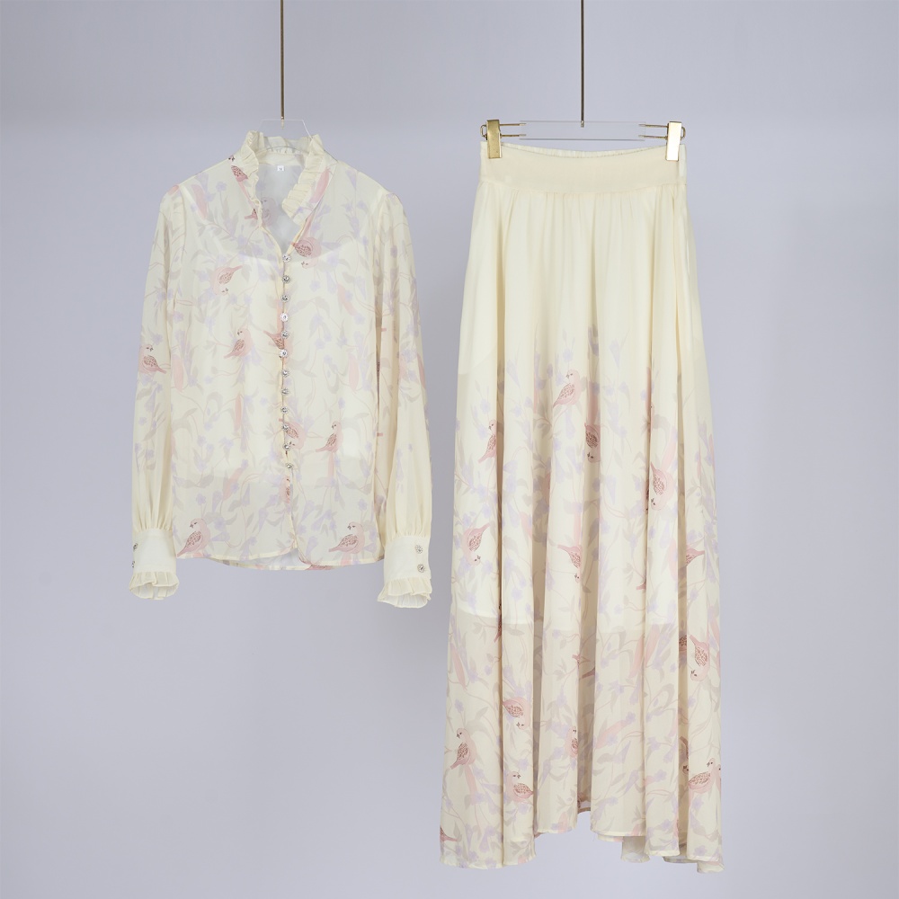 Lady long skirt temperament shirt a set
