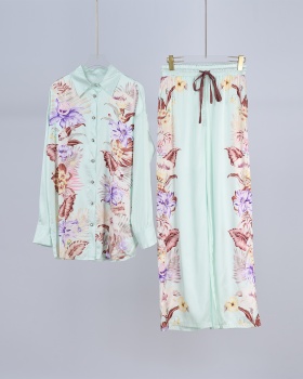 Printing casual pants spring and summer shirt a set