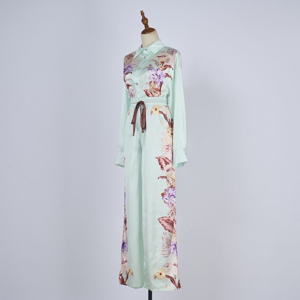 Printing casual pants spring and summer shirt a set