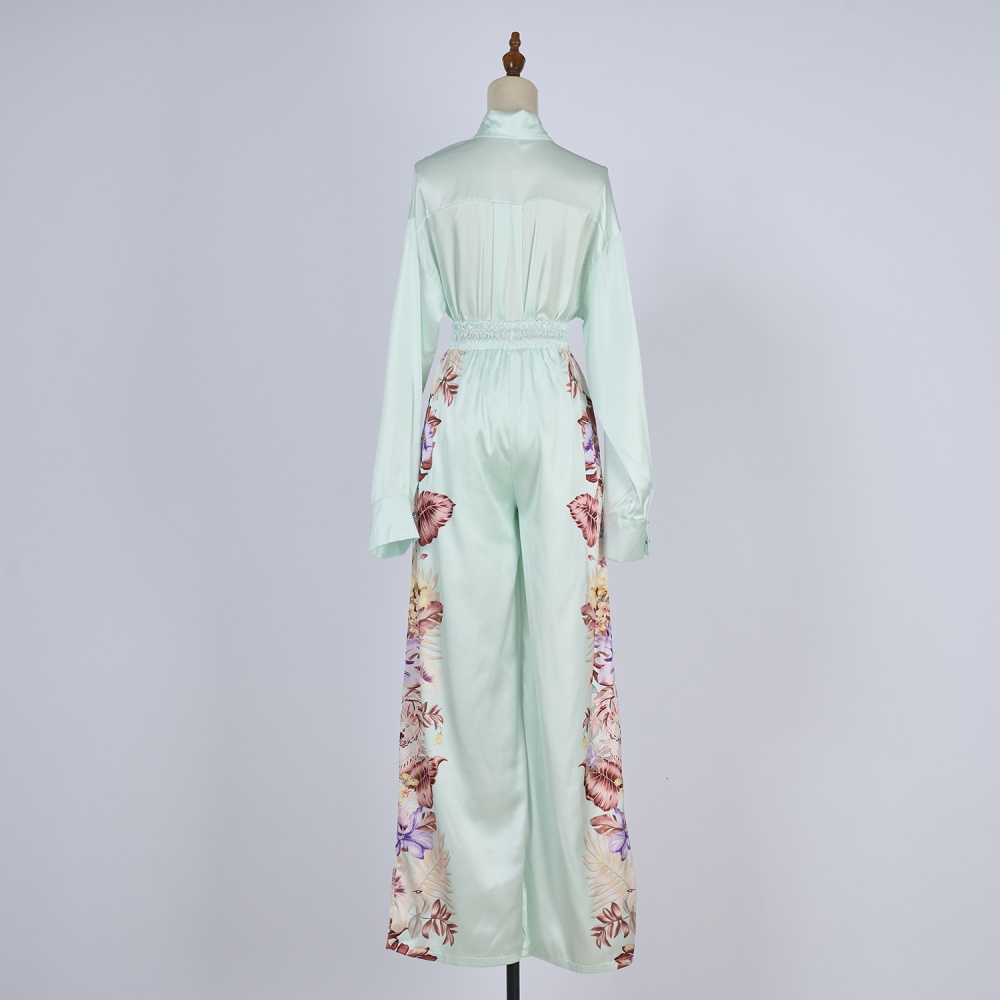 Printing casual pants spring and summer shirt a set