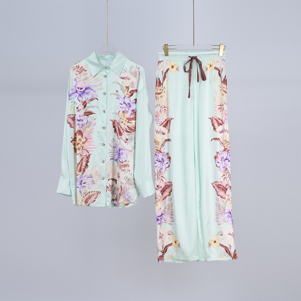 Printing casual pants spring and summer shirt a set