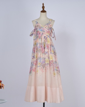 Sleeveless long bandage sweet sling bow dress