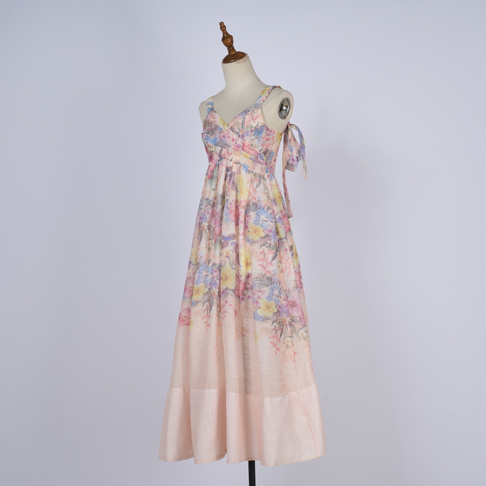 Sleeveless long bandage sweet sling bow dress