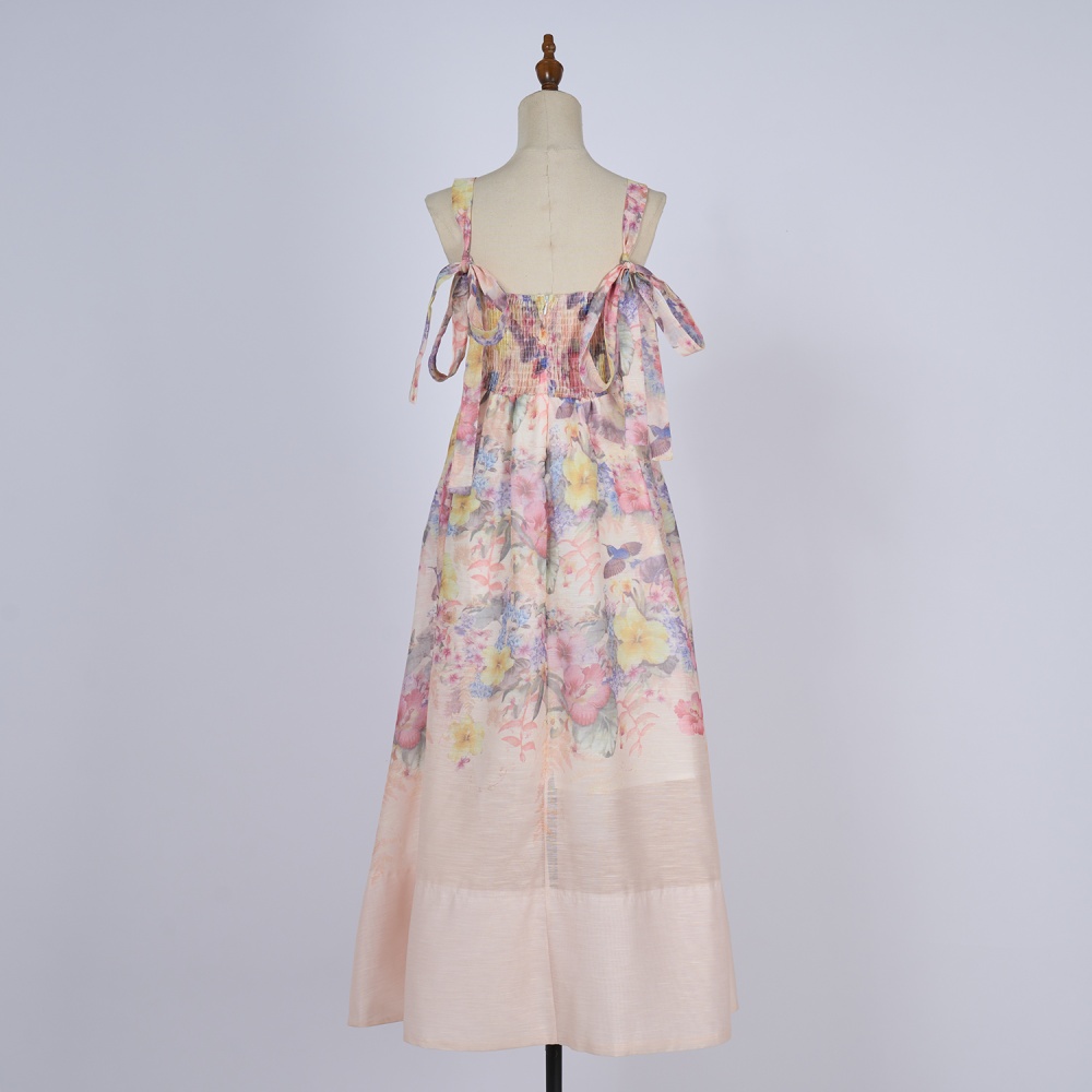 Sleeveless long bandage sweet sling bow dress