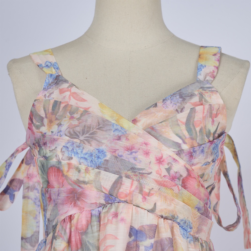 Sleeveless long bandage sweet sling bow dress