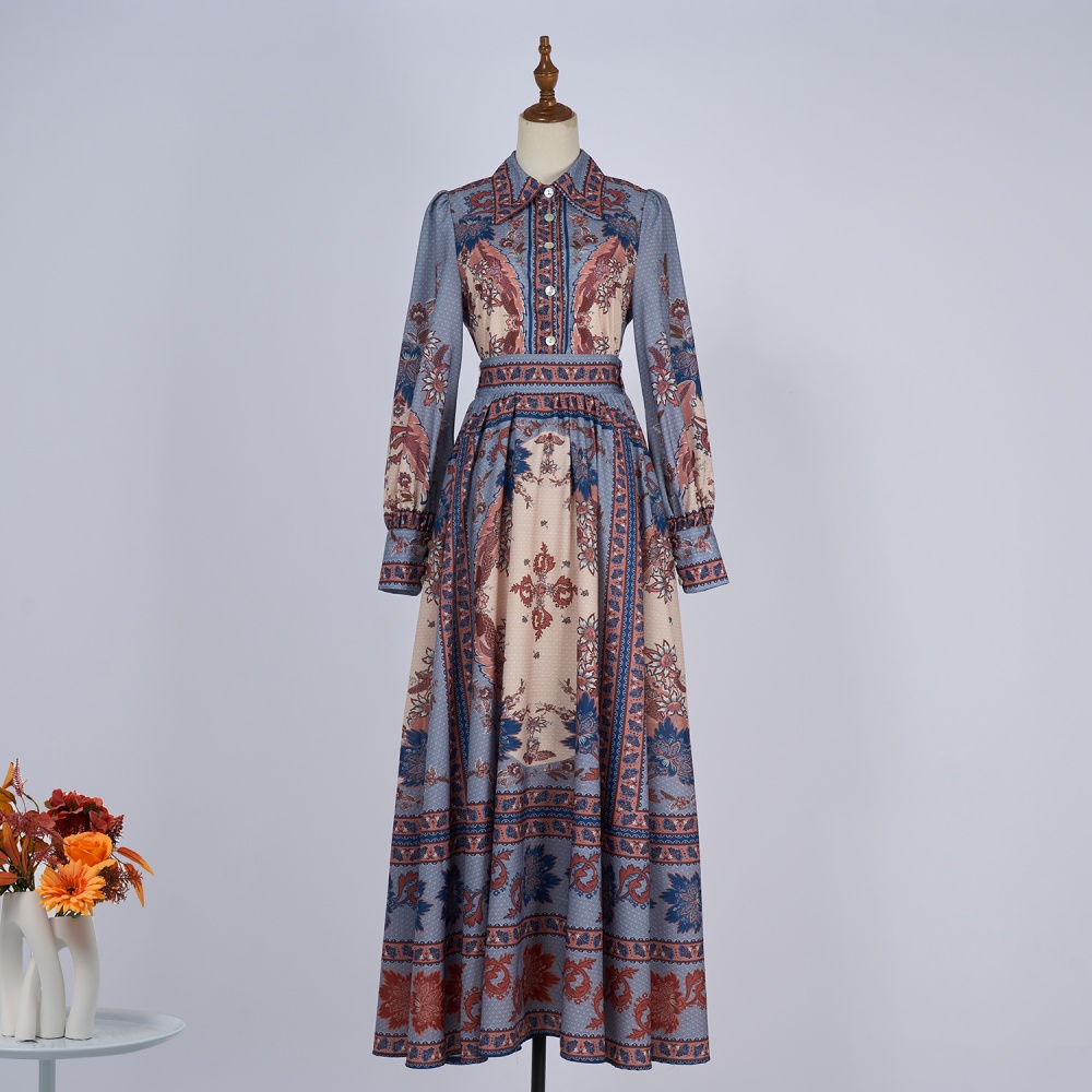 Temperament real silk long skirt vacation shirt a set